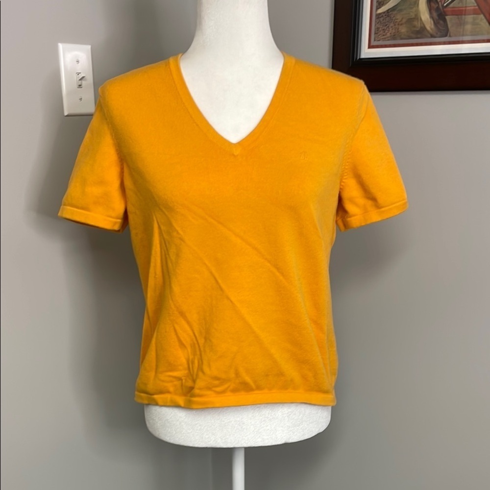 Lauren Ralph Lauren Womens Mustard Yellow Short Sleeve Sweater Size Large Petite